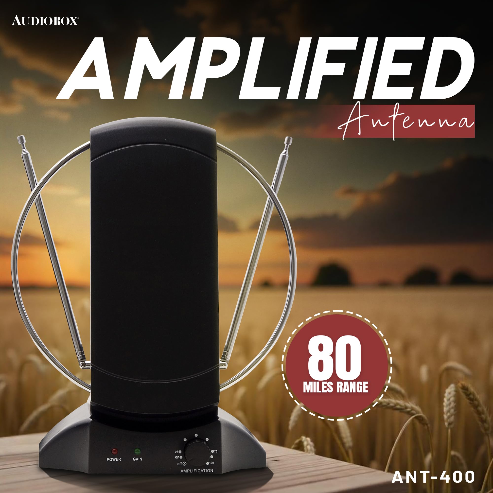 Amazon.com: Audiobox ANT-400 Amplified Indoor Antenna with 80-Mile